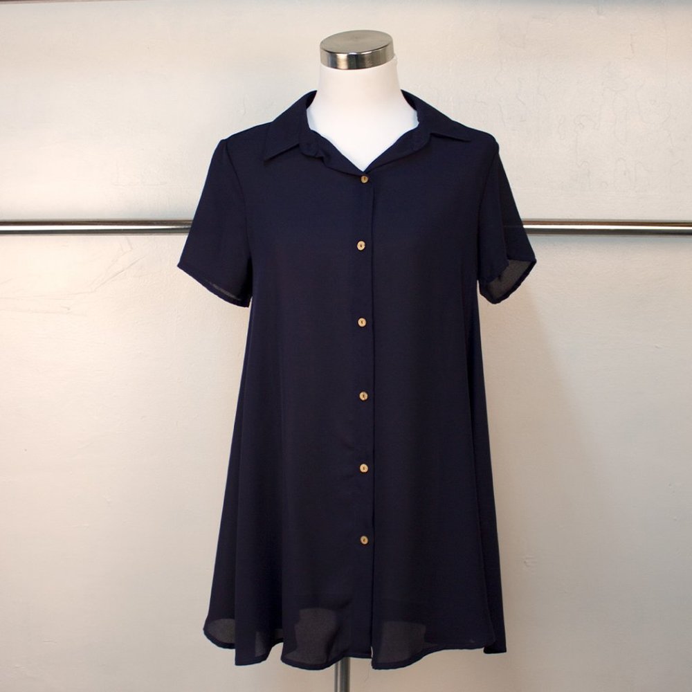Flowy Sheer Short Sleeve Button Up Blouse